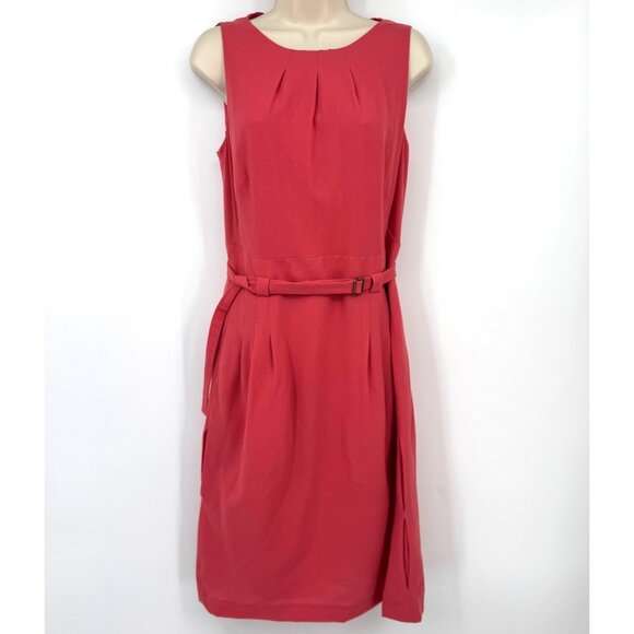 Akris Punto Bergdorf Goodman Wool Pleated Shift Dress woman's size 10 Coral Belt